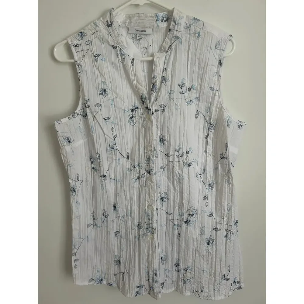 Dressbarn White Floral Sleeveless Blouse - Women's Large - Picture 3 of 7